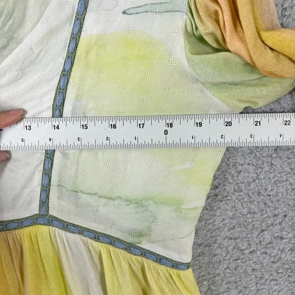 Anthro Bl^nk London Renata Tie Dye Top Size M Multicolor V-Neck Puff Sleeve Boho - Picture 4 of 9